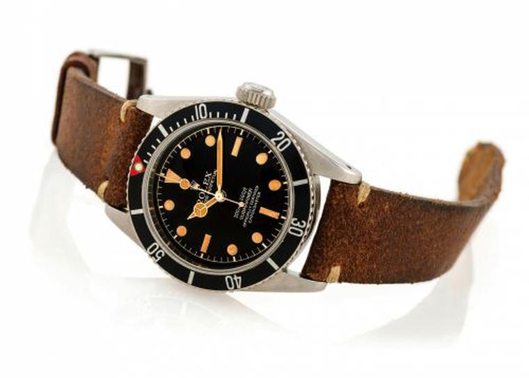 Rolex Submariner watch ref. 6538 featuring a Gilt Tropical Spider dial, which became known as the James Bond Submariner.